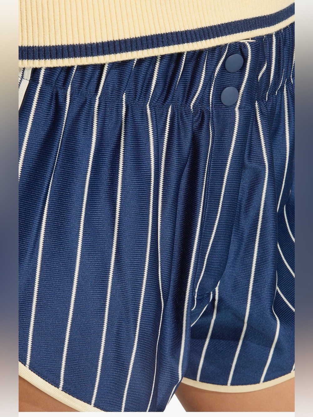 NWT adidas Originals Pinstripe High Waist
Shorts in NIGHT INDIGO/ WARM VANILLA - Picture 6 of 8